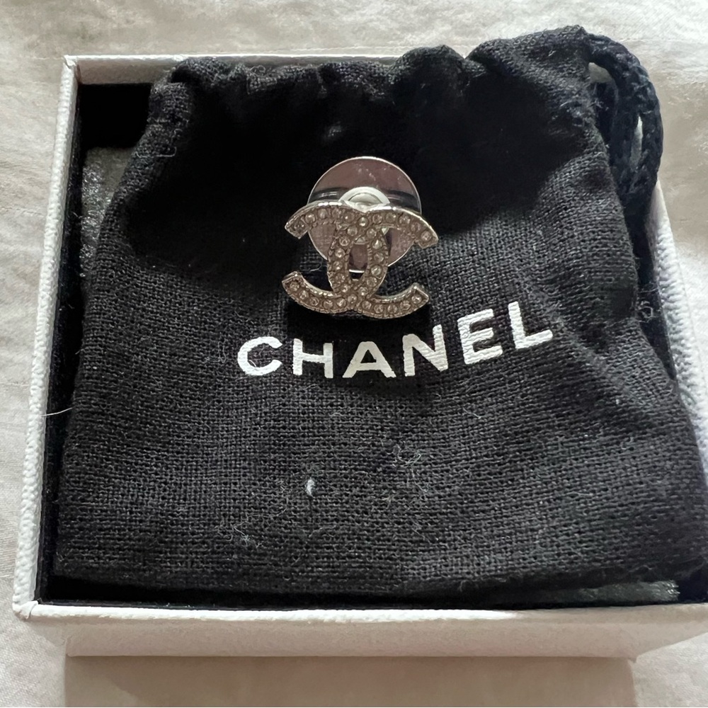 Authentic Chanel Costume Jewelry Silver Crystal Stud Single Earring